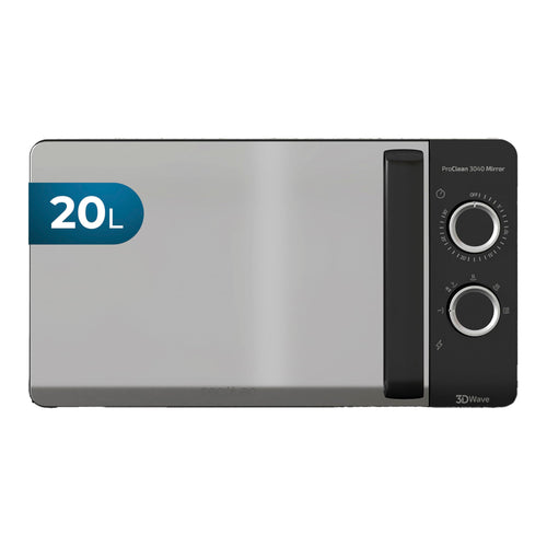 Cecotec Mikrowelle ProClean 3040, 20 Liter - Schwarz: Rechteckige, schwarze Mikrowelle zum Erwärmen und Auftauen von Speisen.