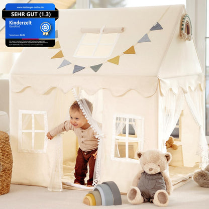 GANZKIND® Kinder Spielhaus Indoor – 2 Eingänge, 5 Fenster. Bietet Kindern Spiel- und Rückzugsmöglichkeit im Haus.