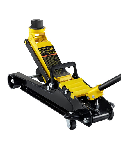 VEVOR Hydraulischer Rangierwagenheber – 2,5 t Tragkraft: Roter, flacher Stahl-Wagenheber mit Rollen. Hebt Fahrzeuge für Wartung an.