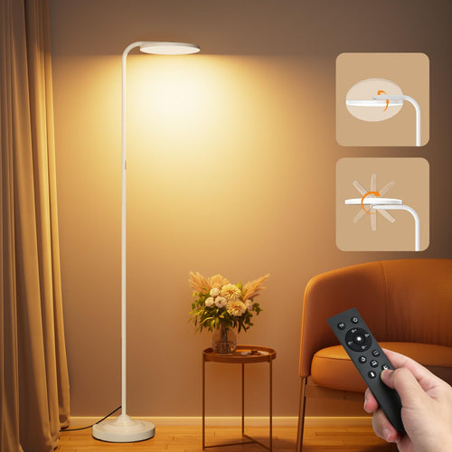 SIBRILLE Dimmbarer LED Deckenfluter Stehleuchte - Weiss. Hohe, weiße Stehleuchte mit oben gerichtetem LED-Licht zur Raumbeleuchtung.