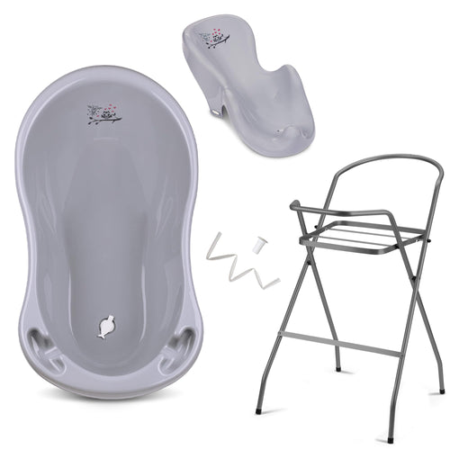 BabyCare Baby Badewanne 4-tlg. Set – Gestell, Neugeborene, TÜV-geprüft. Weiße, ovale Wanne mit Gestell zum sicheren Baden von Babys.