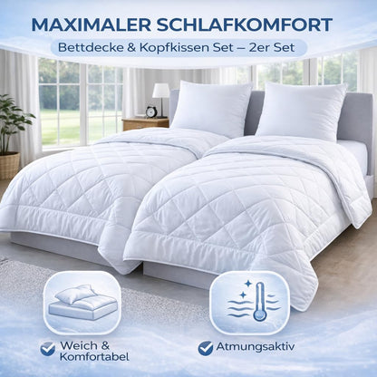MALIKA Bettdecke 135x200 im Doppelpack mit 2 Kopfkissen 80x80
