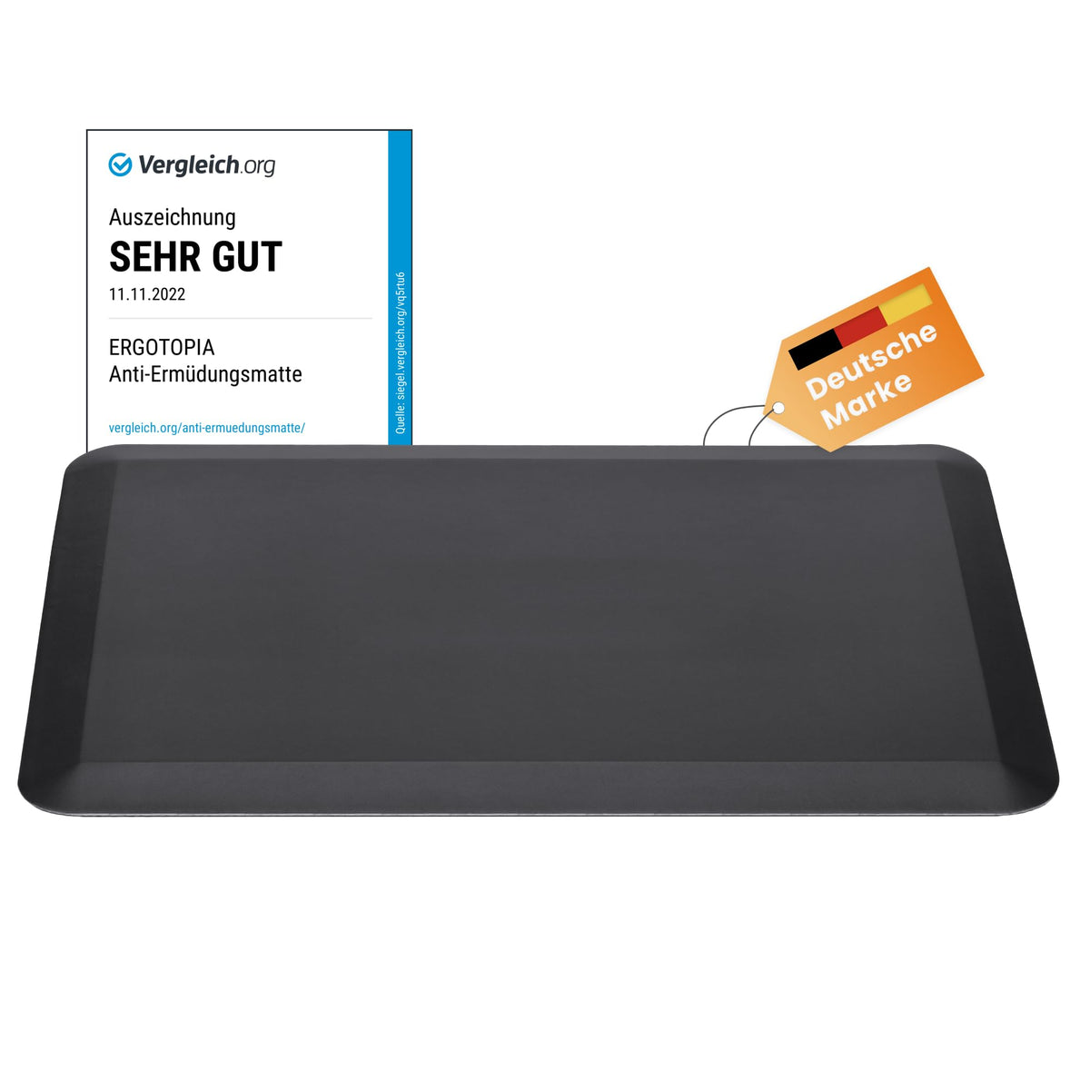 Ergotopia Anti-Ermüdungsmatte ergonomische Stehmatte - Schwarz. Dicke, schwarze Matte zur Dämpfung und Ermüdungsreduktion bei längerem Stehen.