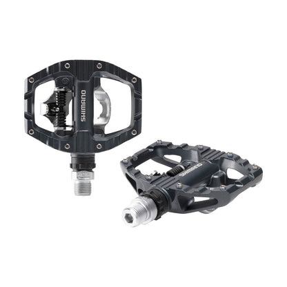 Shimano PD-EH500 SPD-Kombipedale für MTB: Schwarze Pedale mit SPD-Clipless- und Plattformseite für flexibles Fahren.