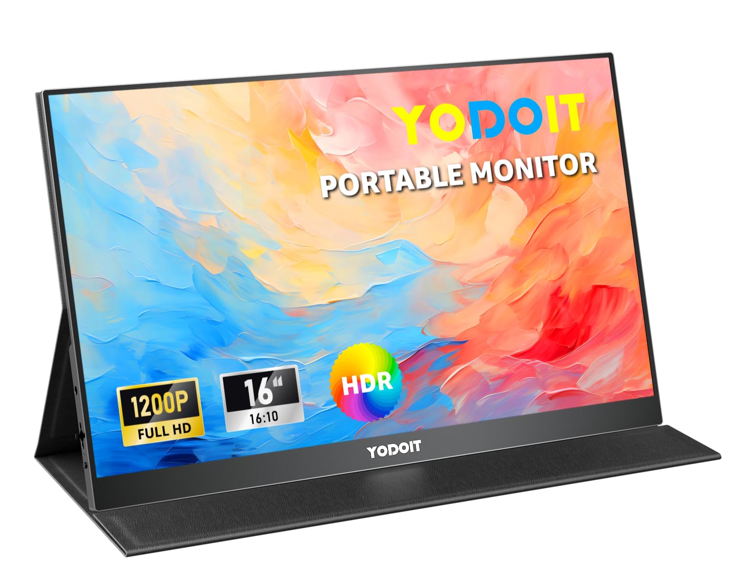 Yodoit Tragbarer Monitor 16" FHD IPS USB-C für Laptop PC. Dünner, schwarzer 16" FHD IPS Monitor. Erweitert die Anzeige von Laptops/PCs via USB-C.
