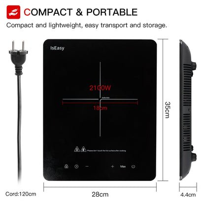 IsEasy Induktionskochplatte 1 Platte 2100W mit Touch-Steuerung