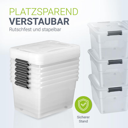Juskys Aufbewahrungsbox mit Deckel, 6er Set, 45 Liter, transparent
