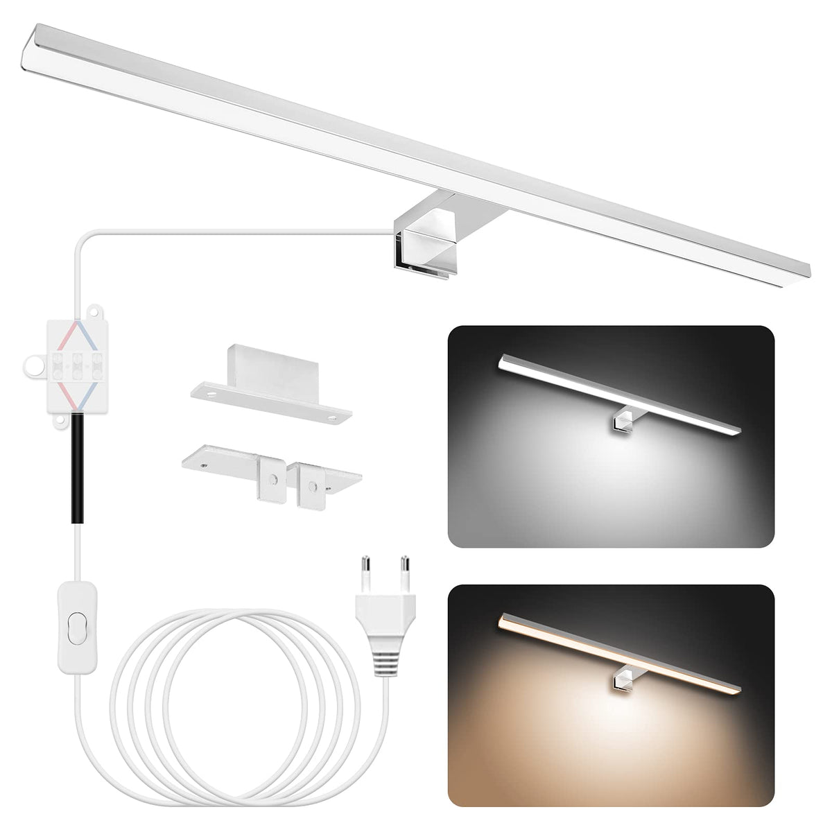 NIORSUN LED Spiegelleuchte Bad 60cm, 15W, 4000K/6000K, IP44 aus Edelstahl und Acryl