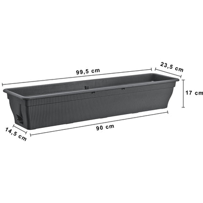 BURI Balkonkasten 4er Set 100 cm mit Wasserspeicher, anthrazit