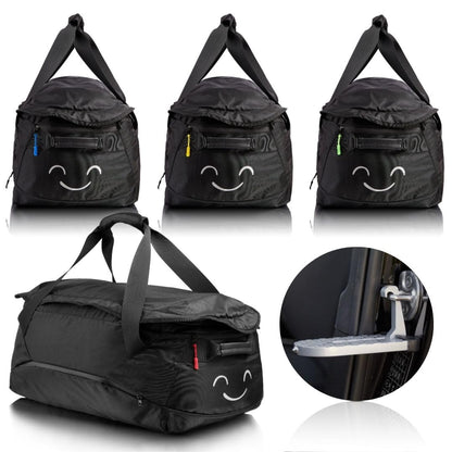 ISIBELL Dachbox Taschen 4er Set – Inklusive Trittstufe. Vier schwarze, rechteckige Gepäcktaschen zur Laderaumoptimierung. Trittstufe für leichteren Zugang.