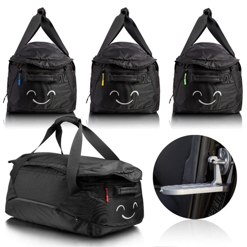 ISIBELL Dachbox Taschen 4er Set – Inklusive Trittstufe. Vier schwarze, rechteckige Gepäcktaschen zur Laderaumoptimierung. Trittstufe für leichteren Zugang.