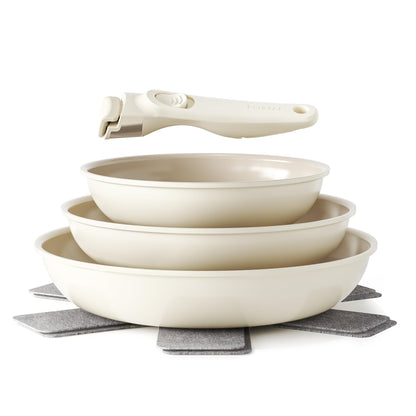 Redchef Pfannenset 6-teilig – keramik antihaft induktion beige. Runde, beige Pfannen zum Braten, induktionsgeeignet.
