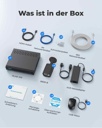Reolink RLK8-800B4 4K Überwachungskamera Set, 4 PoE Kameras, 2TB NVR