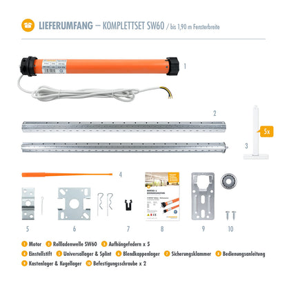 3T-MOTORS Rolladenmotor Komplettset 20 Nm SW60 bis 190 cm
