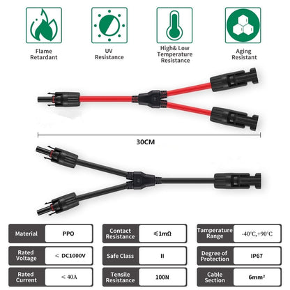 GENORTH Solarkabel Y-Verteiler 6 mm², 5 Paar, 40 A, 1000 V DC