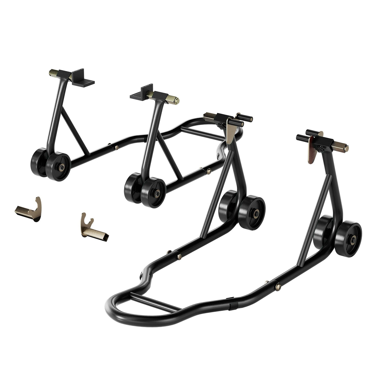 SPECSTAR Motorrad Montageständer Set VH569, 400 kg, Schwarz aus pulverbeschichtetem Stahl mit vier Rollen