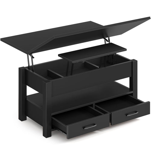 Rolanstar Kaffeetisch umwandelbar - schwarz 100x50 cm. Schwarzer, rechteckiger Tisch, höhenverstellbar zum Esstisch/Schreibtisch.