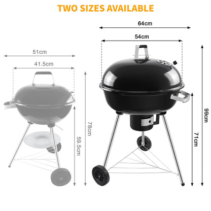 kisidus Kugelgrill Holzkohlegrill mit Deckel und Rädern, 54 cm