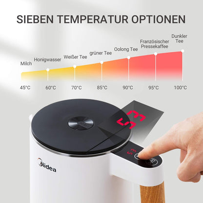 Midea Edelstahl Wasserkocher mit Temperatureinstellung 1,5 L weiss