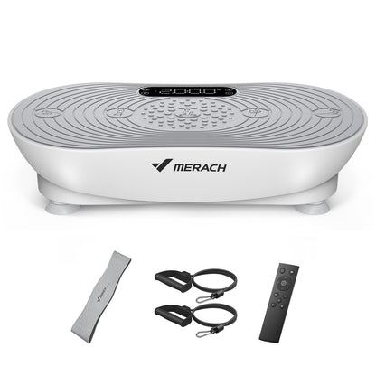 MERACH V33 Vibrationsplatte mit 99 Geschwindigkeitsstufen, Weiss – LED-Touchscreen und Zugbänder