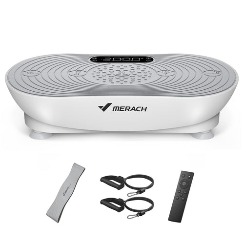 MERACH V33 Vibrationsplatte mit 99 Geschwindigkeitsstufen, Weiss – LED-Touchscreen und Zugbänder