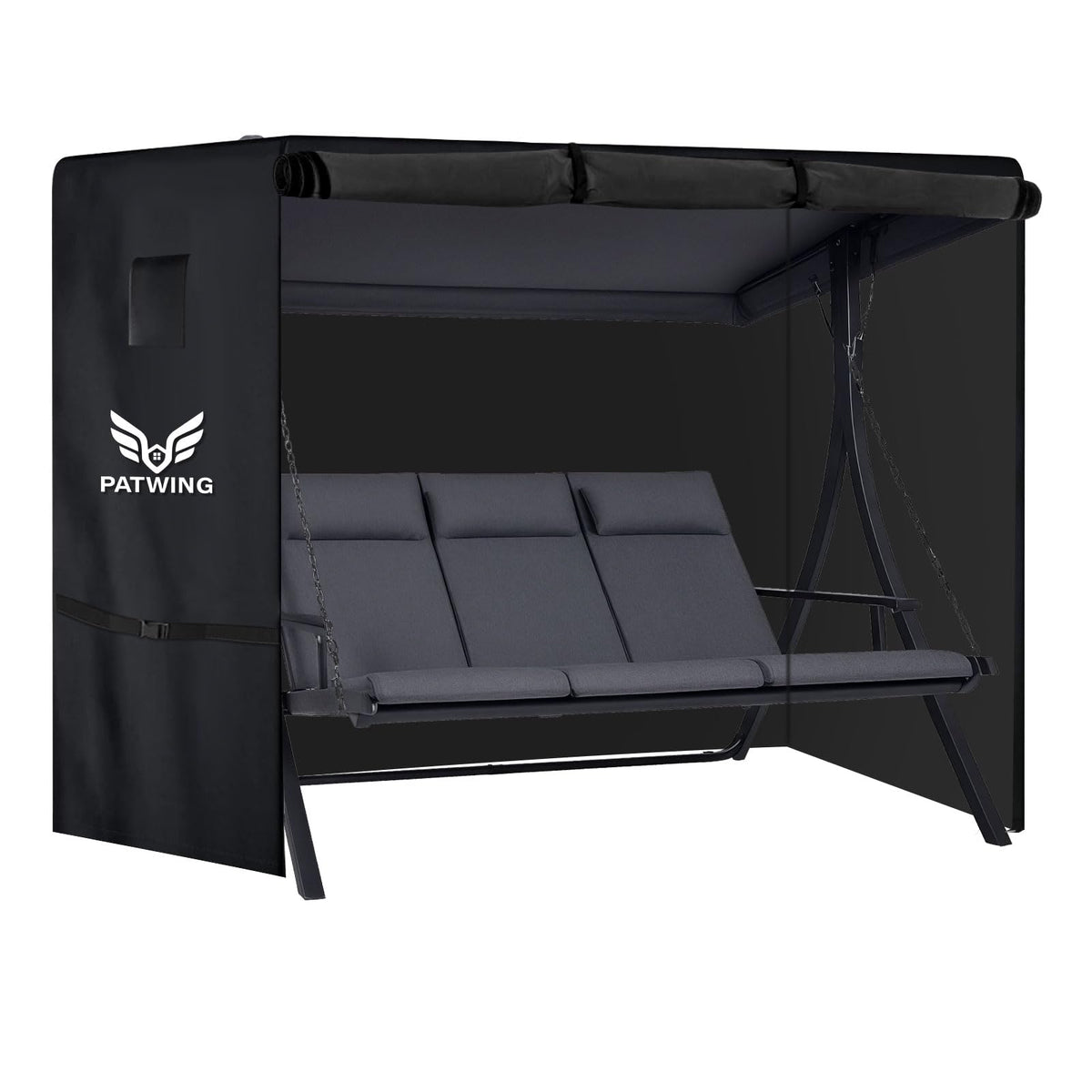 PATWING Hollywoodschaukel Abdeckung 3-4 Sitzer 600D wasserdicht aus Oxford-Gewebe mit Schnallen und Zugseil