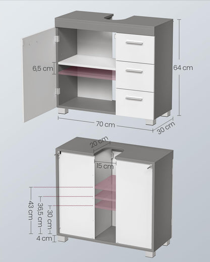 VASAGLE BBK503T49 Waschbeckenunterschrank – wolkenweiss-zementgrau
