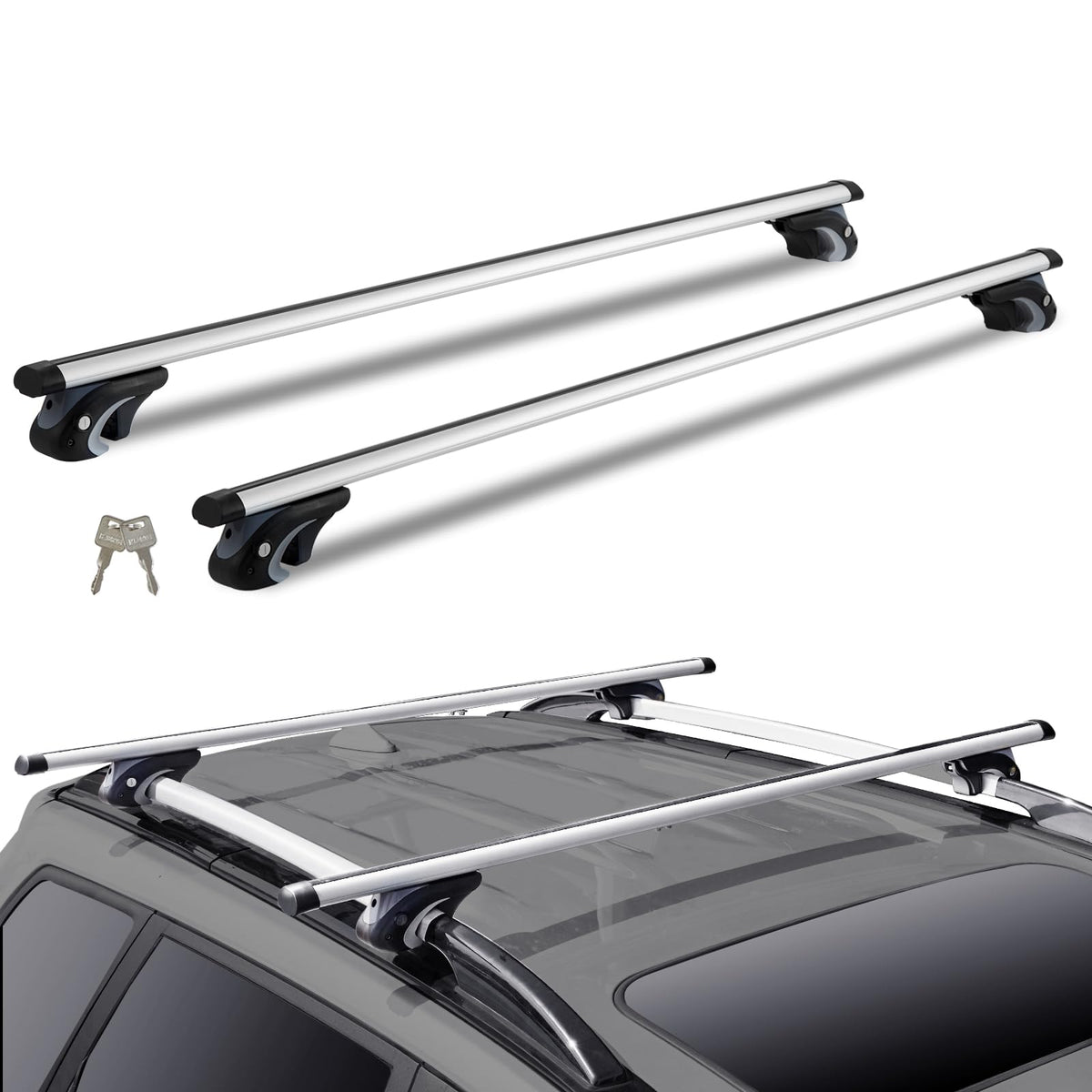VEVOR Dachträger Universal Alu Querträger 90 kg Tragkraft, zwei Querträger aus Aluminium mit Montagefüssen
