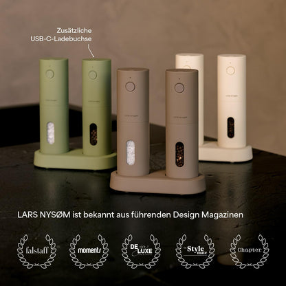 LARS NYSØM Salz- und Pfeffermühlen Set elektrisch mit USB-Ladestation