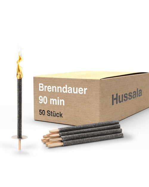 Hussala Diamond Wachsfackeln 50 Stk. – 90 Min. Brenndauer. Gelbe Wachsstäbe mit Holzgriff. Für Outdoor-Beleuchtung.