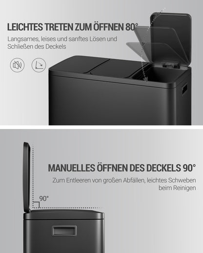 Hzuaneri Tretmülleimer Küche 45L, Mülltrennsystem 3 Fächer Edelstahl