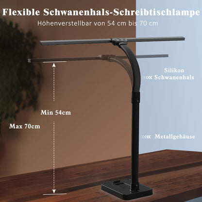 LOTTBUTY Doppelkopf Schreibtischlampe LED dimmbar 24W 80 cm schwarz