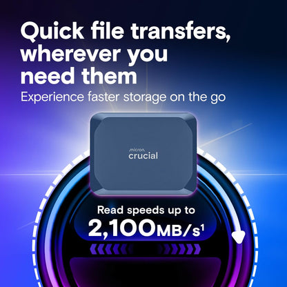 Crucial X10 6TB Portable SSD, USB-C 3.2 Gen2, IP65, blau matt