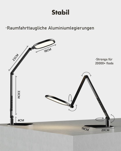 LitONES LED Schreibtischlampe dimmbar, Schwenkarm Bürolampe, schwarz