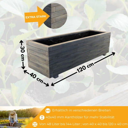 Mega Holz Pflanzkübel Kiefernholz grau lasiert 120x40 cm