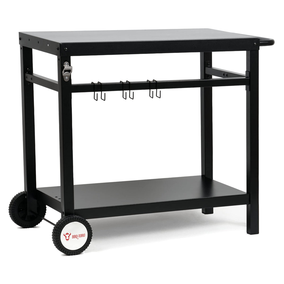 BBQ-Toro Grillwagen BQT3 schwarz, Grilltisch aus Stahl 85 x 50 x 81 cm mit zwei Rädern und Ablage