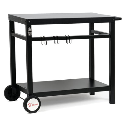 BBQ-Toro Grillwagen BQT3 schwarz, Grilltisch aus Stahl 85 x 50 x 81 cm mit zwei Rädern und Ablage
