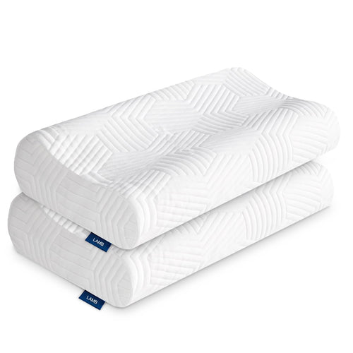 LAMB Ergonomisches Memory Foam Nackenkissen Höheneinstellbar - 2er Set. Konturierte, weiße Kissen zur Halswirbelsäulen-Entlastung für gesunden Schlaf.
