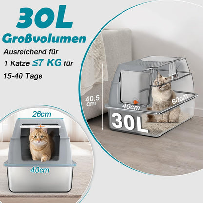 SZEETECH Katzentoilette XL Edelstahl Geschlossen - Grau 60x40cm