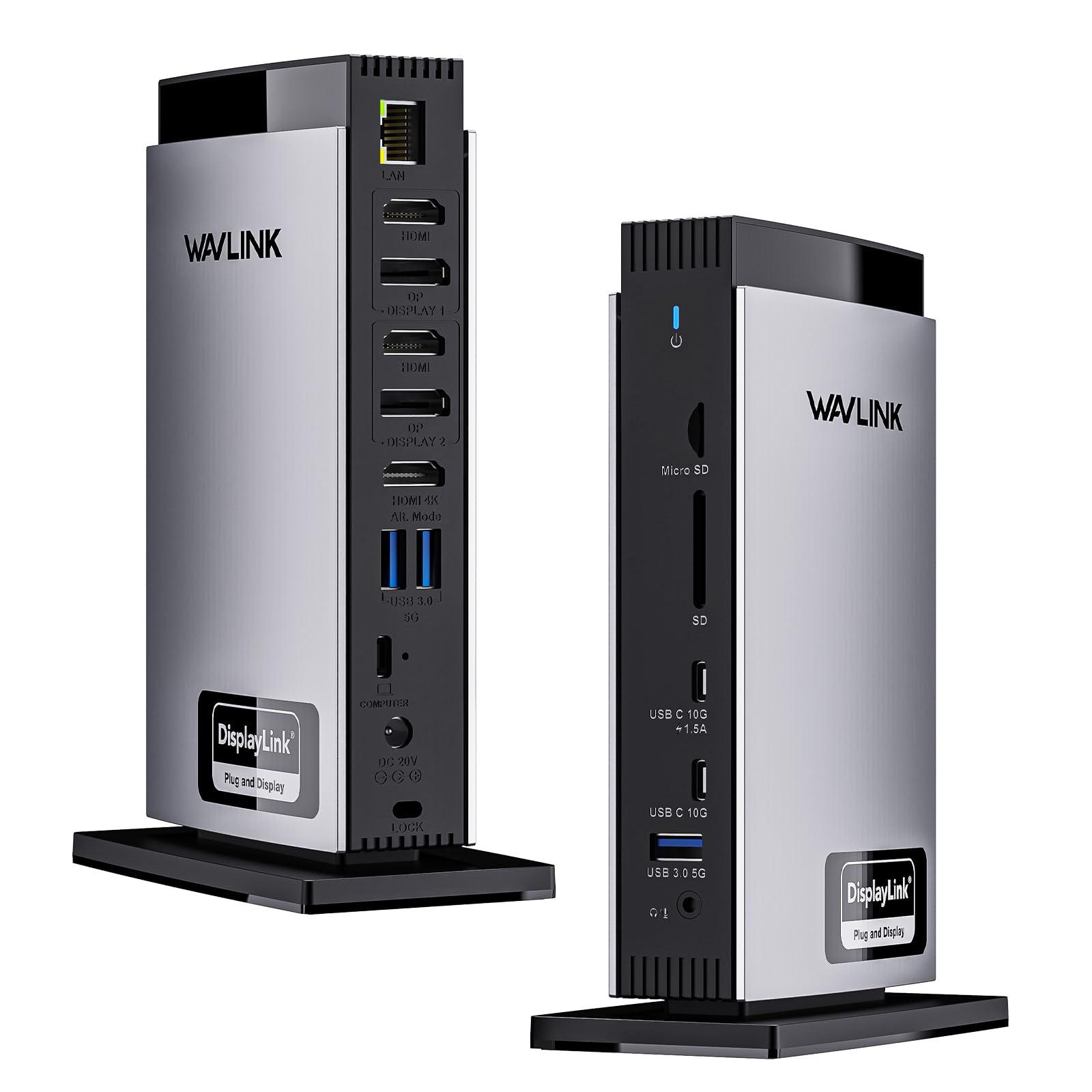 WAVLINK Displaylink USB C Docking Station - Triple Display 4K 100W. Schwarze, rechteckige Station. Erweitert Laptops.