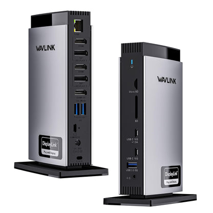 WAVLINK Displaylink USB C Docking Station - Triple Display 4K 100W. Schwarze, rechteckige Station. Erweitert Laptops.