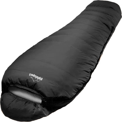 Gipfelsport Ultraleicht Mumienschlafsack - 3 Jahreszeiten -10°C. Konische Form, ideal für Trekking und Camping bis -10°C.