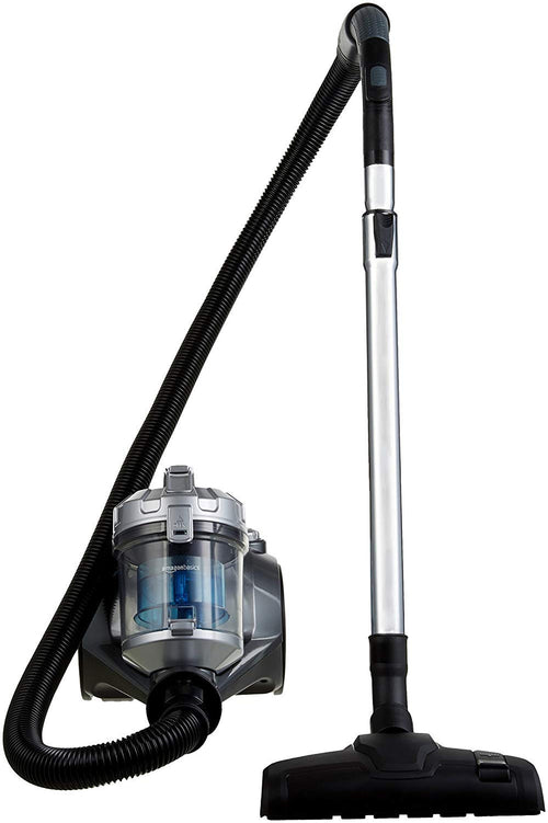 Amazon Basics Zylinder-Staubsauger – 700 W, Beutellos, Schwarz/Blau. Reinigt effizient Hartböden und Teppiche.