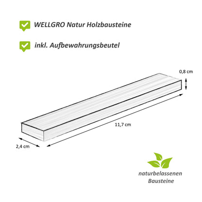 WELLGRO Holzbausteine Natur, 350 Stück, mit Aufbewahrungsbeutel