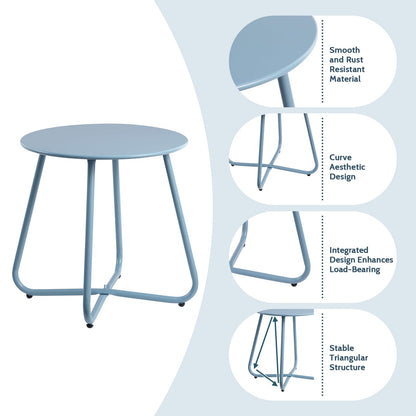 HollyHOME Beistelltisch Outdoor rund Metall wetterfest Grau Blau