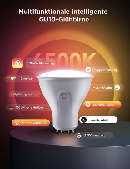 Govee Smart LED Glühbirne GU10 RGBWW, dimmbar, WLAN, 4er-Set