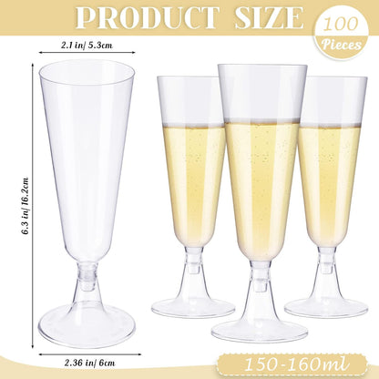 JMIATRY Sektgläser aus Kunststoff, transparent, 150 ml, 100 Stück