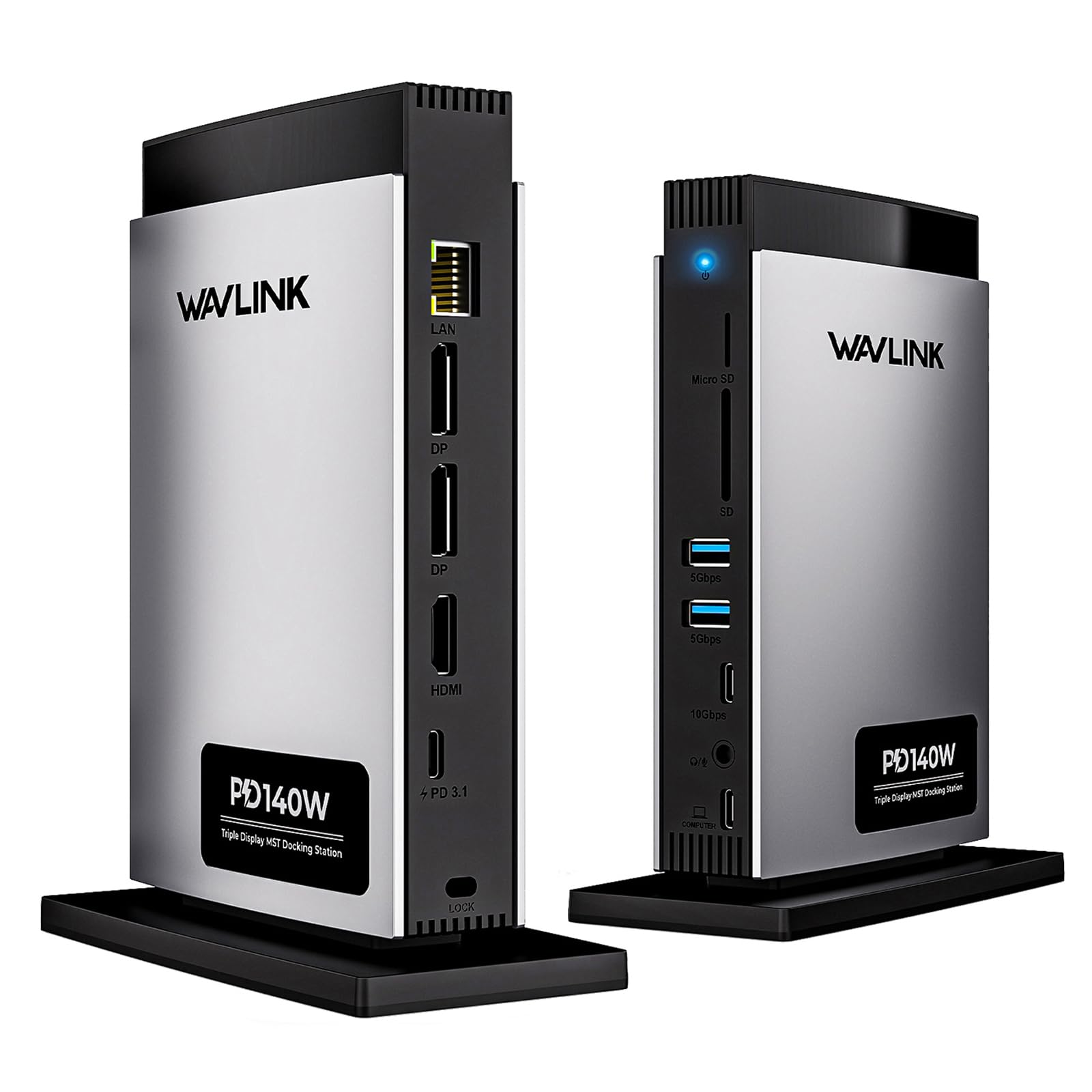 WAVLINK Laptop USB C Dock – Dreifach Display, 125W PD. Dunkelgraue Dock. Ermöglicht Dreifach-Display und 125W PD.