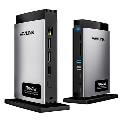 WAVLINK Laptop USB C Dock – Dreifach Display, 125W PD. Dunkelgraue Dock. Ermöglicht Dreifach-Display und 125W PD.