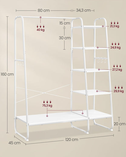 VASAGLE Kleiderständer RGR116W02 mit Schuhablage – Wolkenweiss
